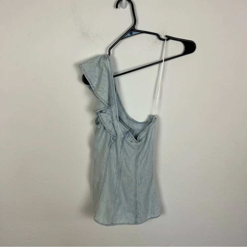 PAIGE One Shoulder Ruffle Denim Tank Top - Picture 7 of 7